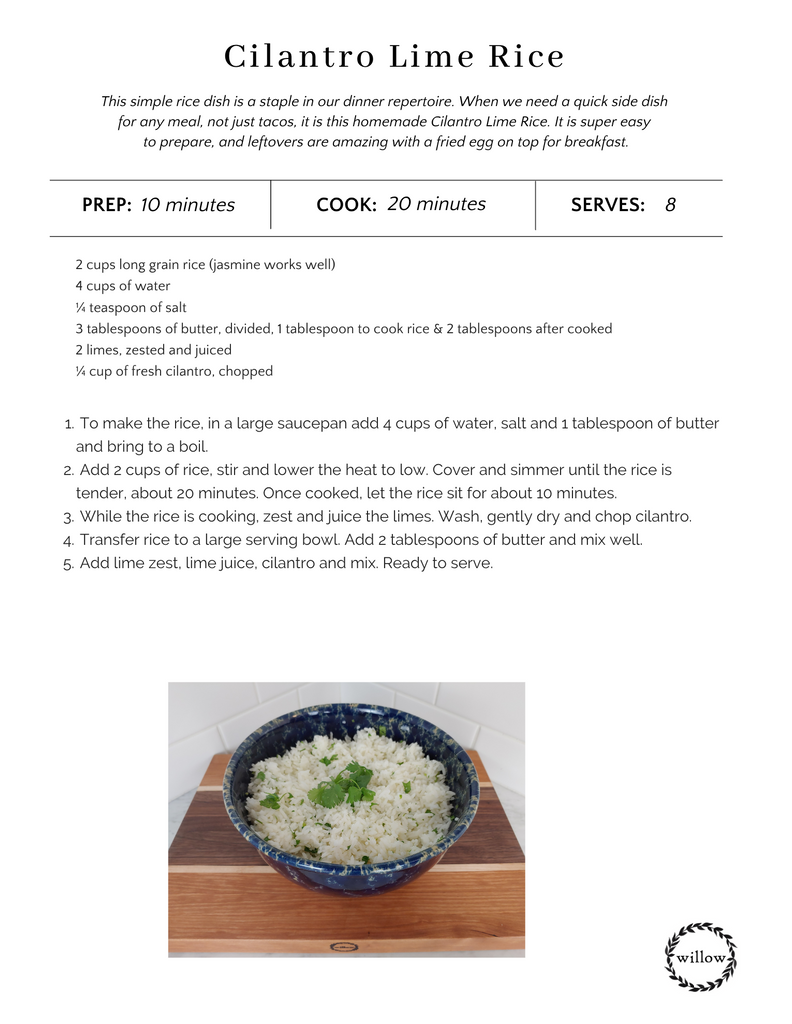 Willow Nola Cilantro Lime Rice Recipe