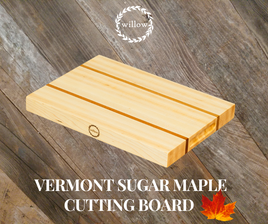 Willow Cutting Board made of Vermont Sugar Maple with walnut stripe.