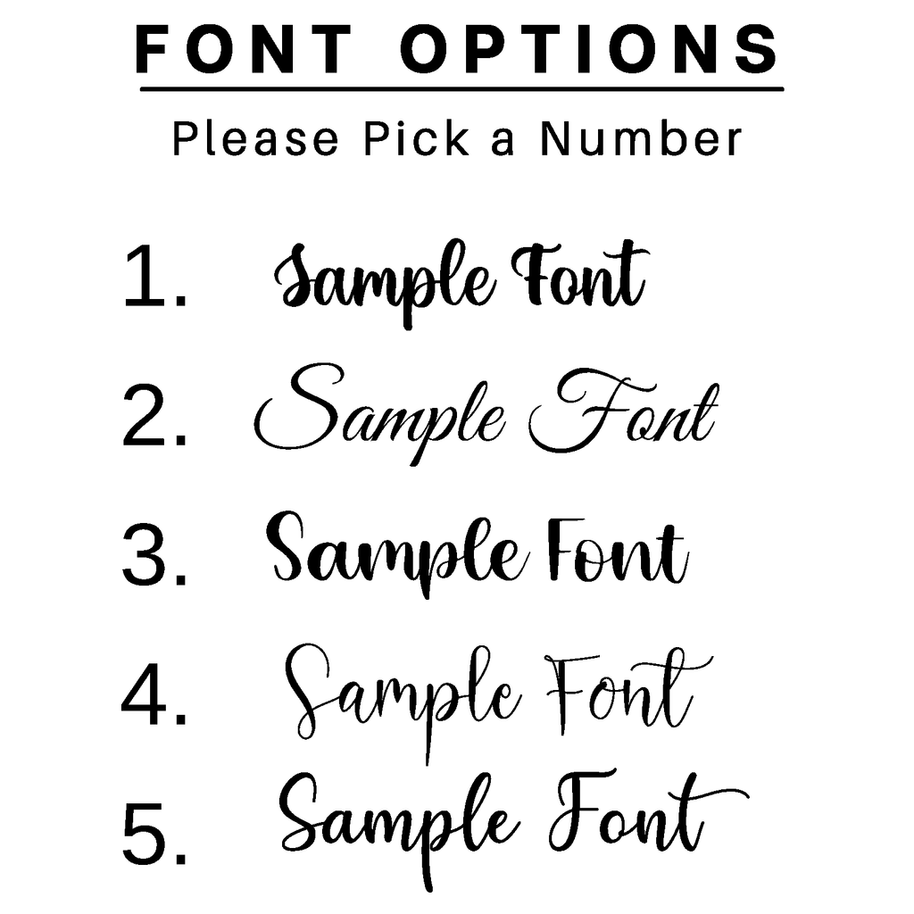 Willow Nola Sample Font Choices for personalized engraving.