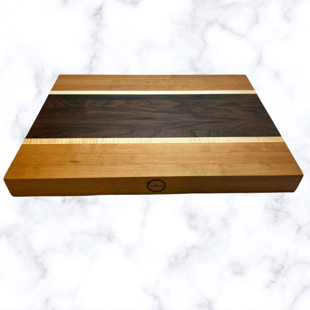 Handmade cutting board made of Vermont cherry and walnut