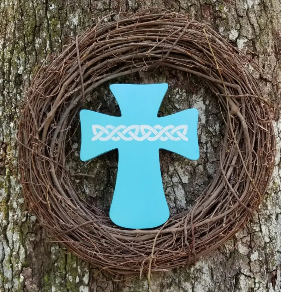 Lite Blue Cross Wreath Pick