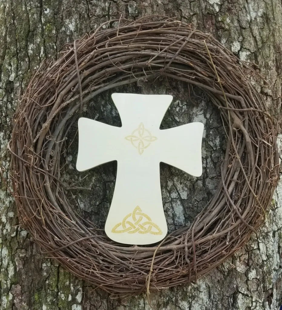 Cream and Gold Cross Wreath Pick