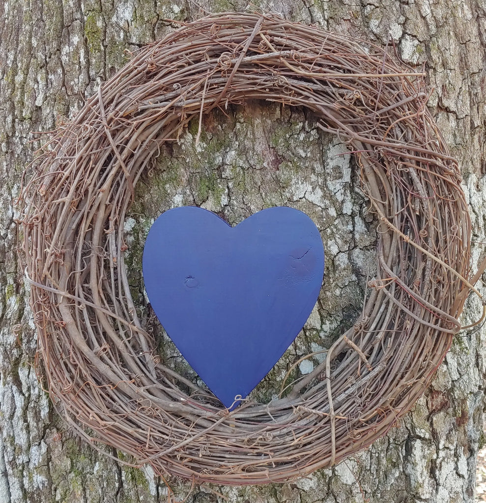 Dark Blue Heart Wreath Pick